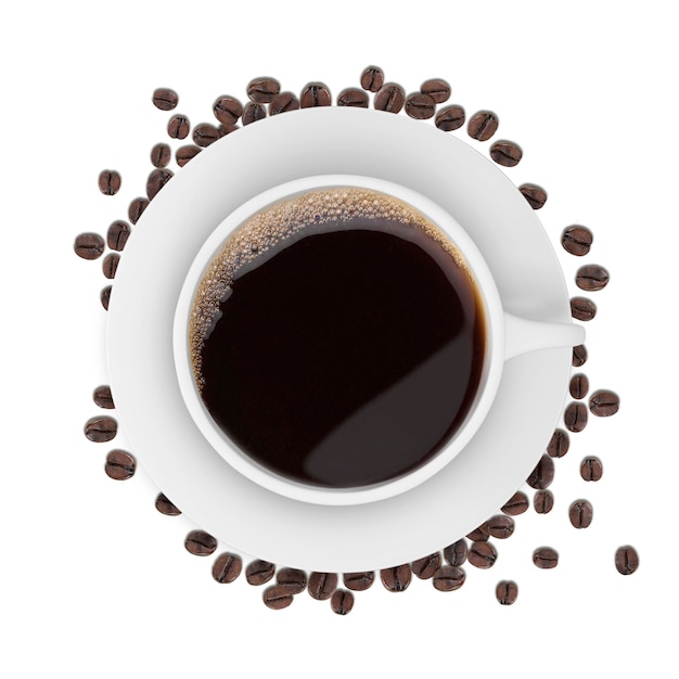 Top-View einer Kaffeetasse und durchsichtigen Hintergrund von Bohnen