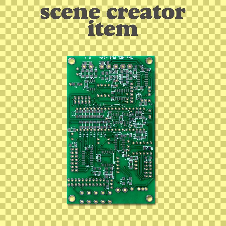 PSD top view electronic circuit board on transparent