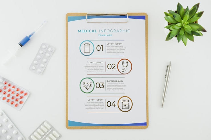 PSD top view medical infographic with mock-up