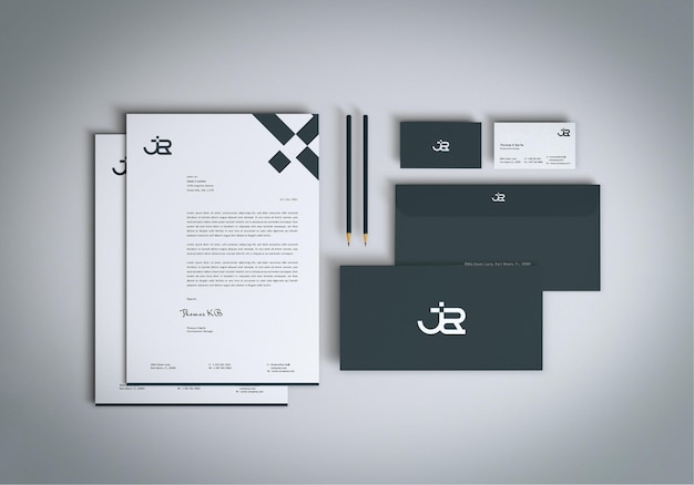 Top View Minimalistisches Schreibwarenset Mockup Design
