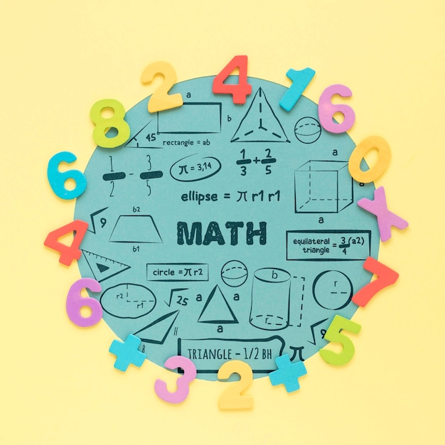 Top view of colorful numbers for mathematics