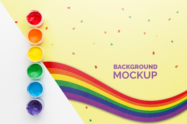 PSD top view of paint with rainbow colors for pride