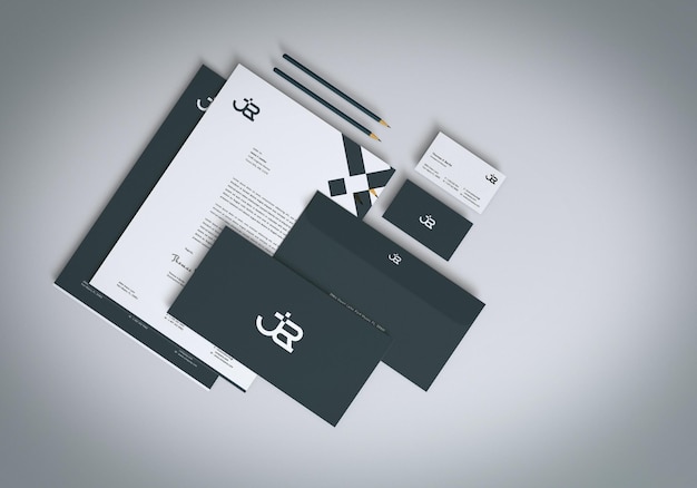 Top View Realistisches Briefpapier Set Mockup Design