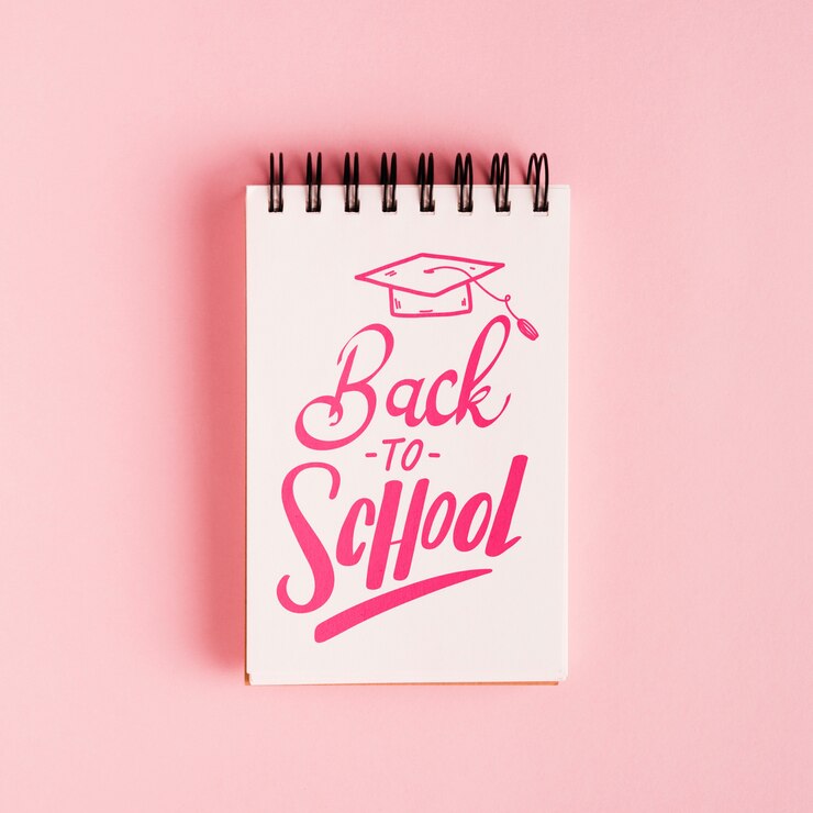 PSD top view retour au bloc-notes de l'école