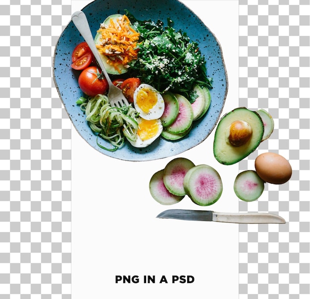 Top view schmackhafter Gemüsesalat mit Ei png in einer psd