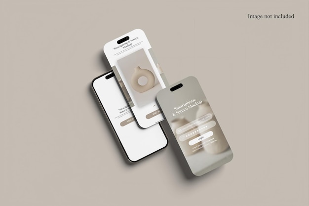 Top view smartphone und screen mockup zur präsentation ihres ui-designs für kunden