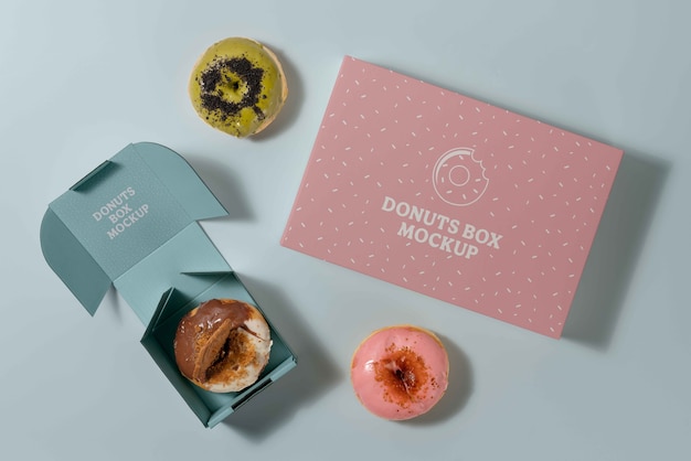 Top View Studio Donut Box Branding Mockup