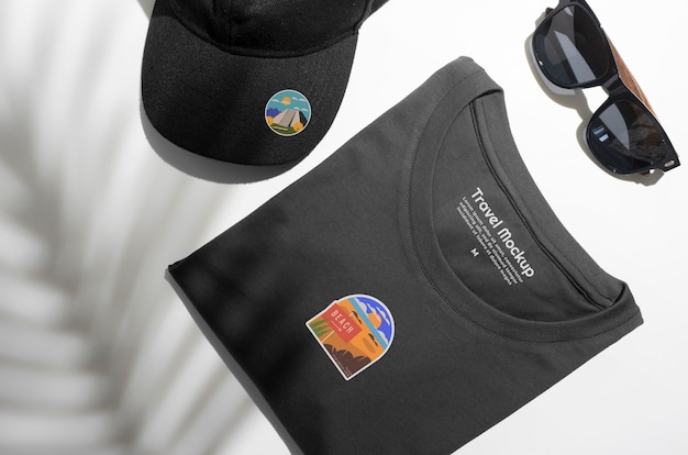 Top-View-T-Shirt-Mockup für Reisen