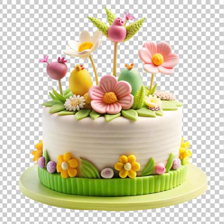PSD topo de bolo com tema de primavera em fundo transparente