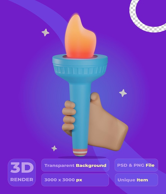 PSD torche 3d usa avec fond transparent