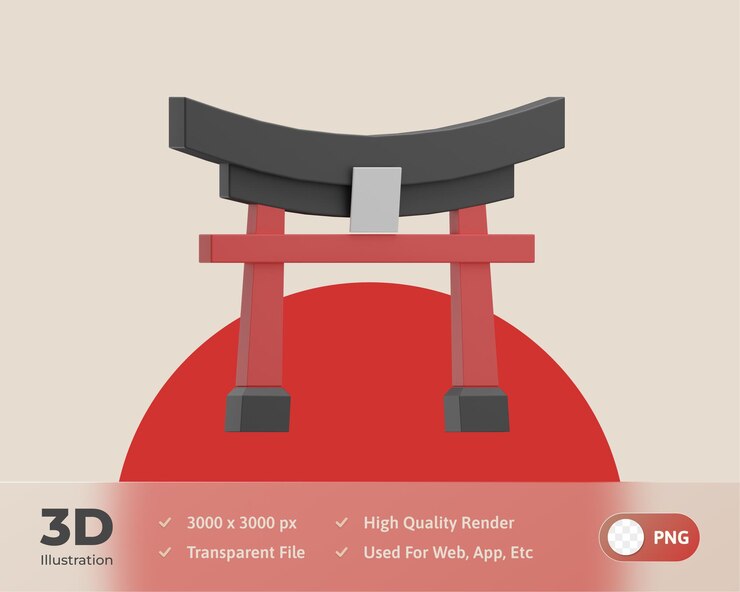 PSD torii, japonés, icono, 3d, ilustración