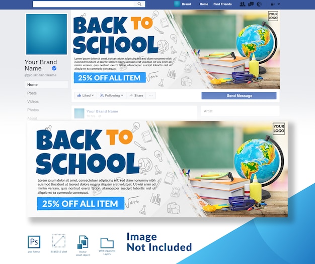 Torna a scuola sconto offerta modello di copertina dei social media
