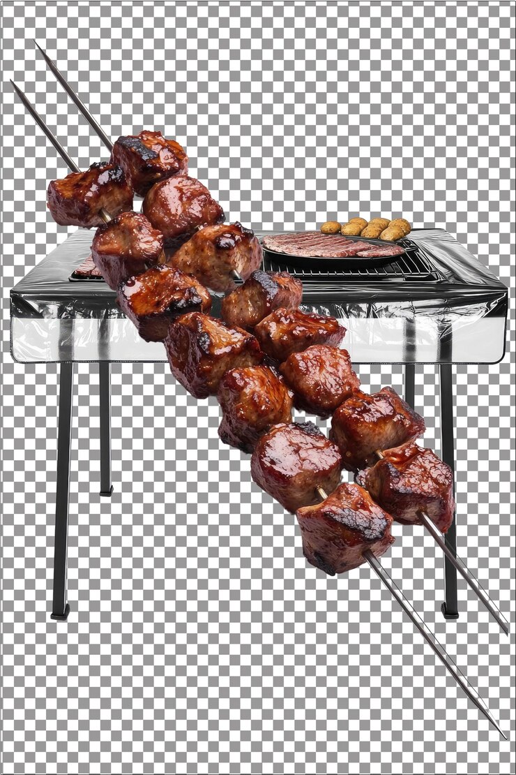 PSD tornador de espigas de churrasco gira espigas para cozinhar uniformemente hiperrealista isolado branco simples transparente