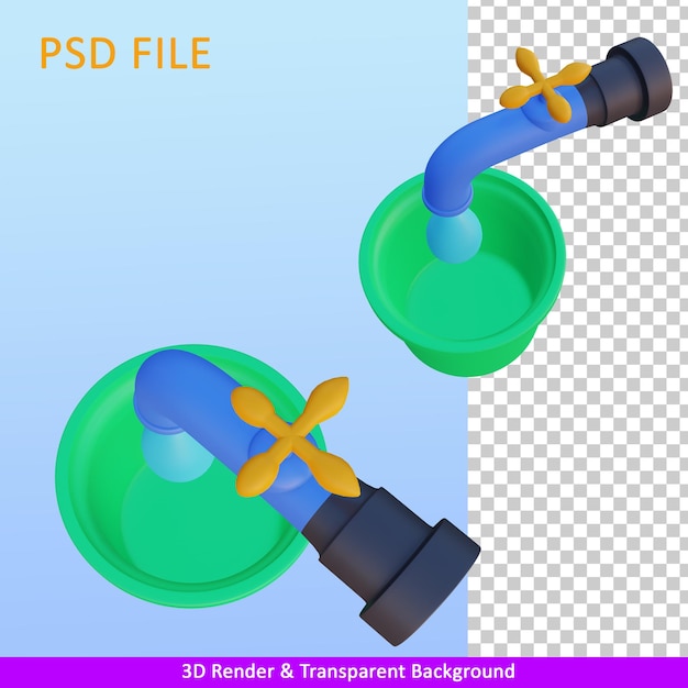 Torneira e balde de renderização 3d