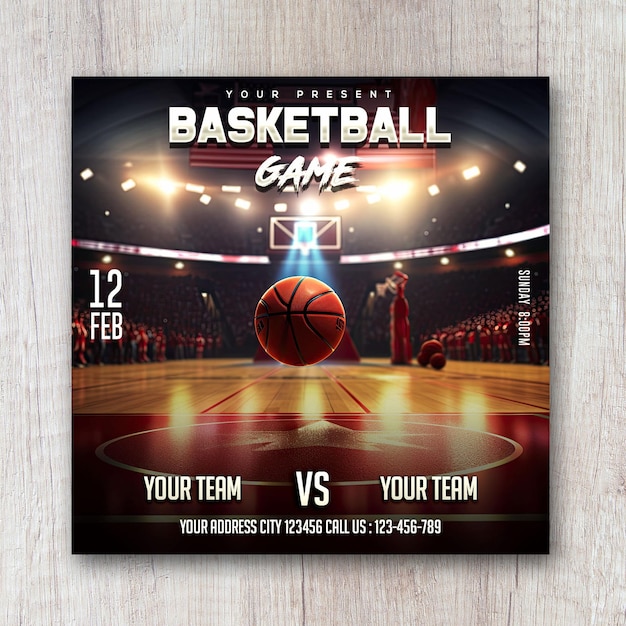 Torneo de baloncesto liga cuadrado volante diseño de redes sociales banner post