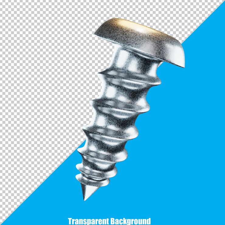PSD tornillo de acero inoxidable estilizado 3d sobre fondo transparente
