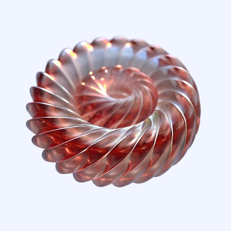 PSD tornillo en espiral renderizado en 3d hecho de vidrio rojo transparente