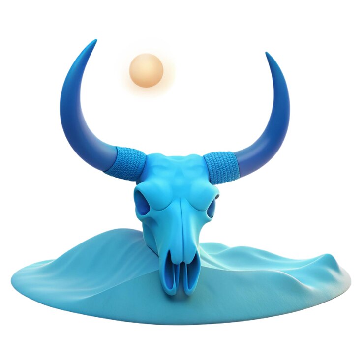 PSD un toro azul con cabeza azul y cuernos se muestra con cabeza azul