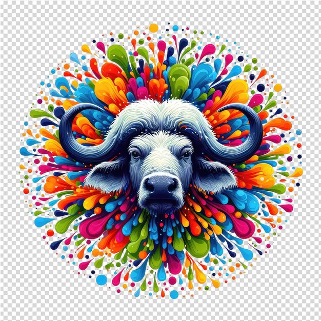 un toro con un patrón colorido de círculos multicolores
