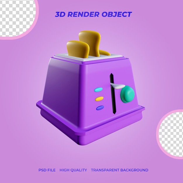 PSD torradeira de ícone de renderização 3d com pão