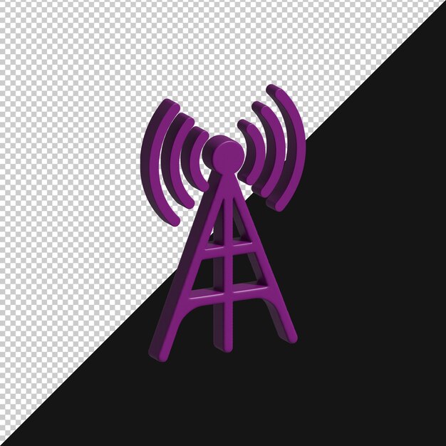 Torre de antena púrpura renderizada en 3D para comunicaciones y señales inalámbricas