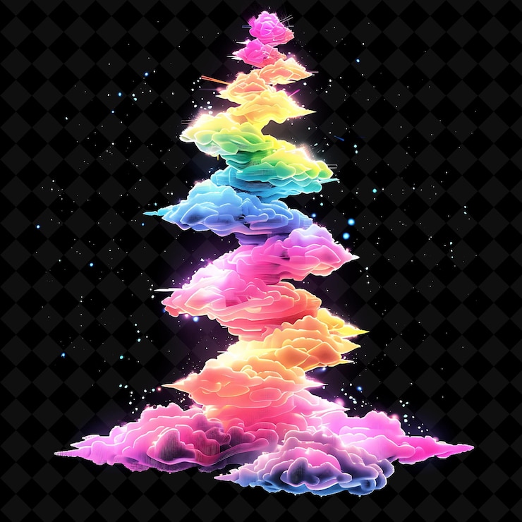 PSD la torre de candyfloss radiante apilada con candyfloss fragmentado de color neón comida bebida colección y2k