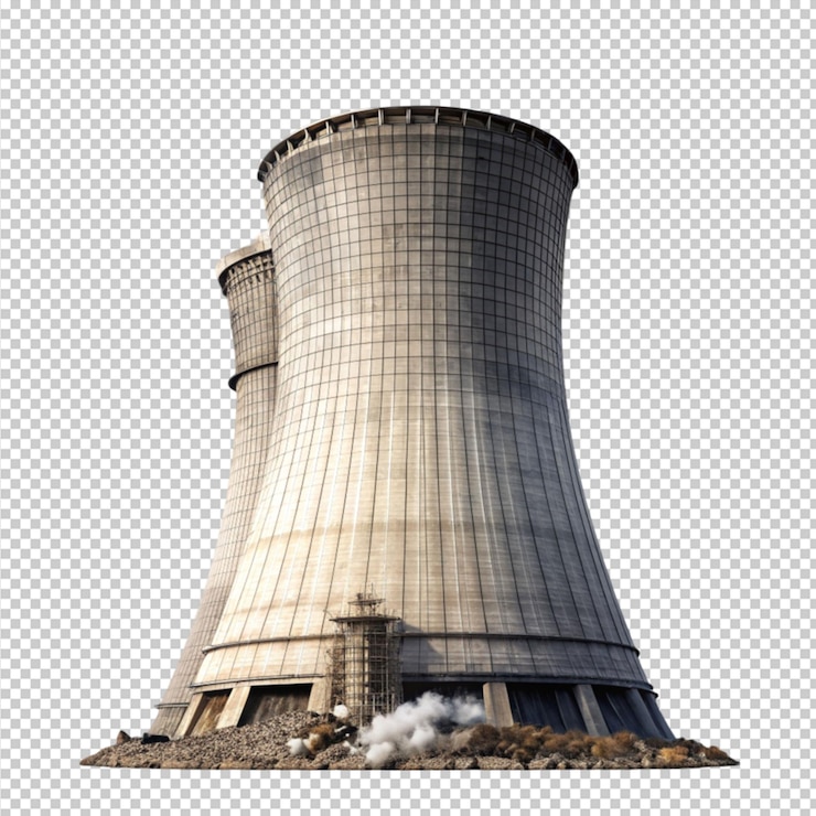 PSD torre de refrigeração nuclear destruída em fundo transparente