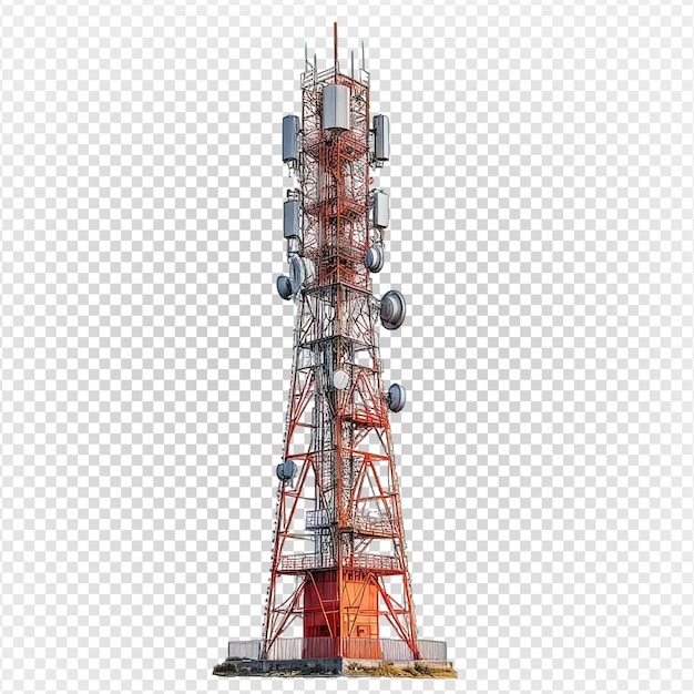 PSD torre de sinalização de telecomunicações isolada em fundo transparente generativa ai