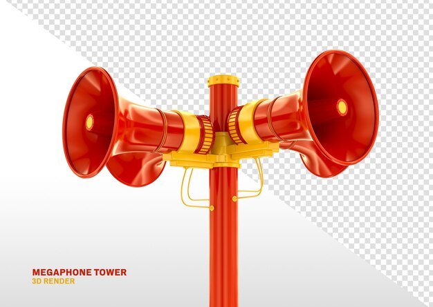 torre dei megafoni in rendering 3d con sfondo trasparente