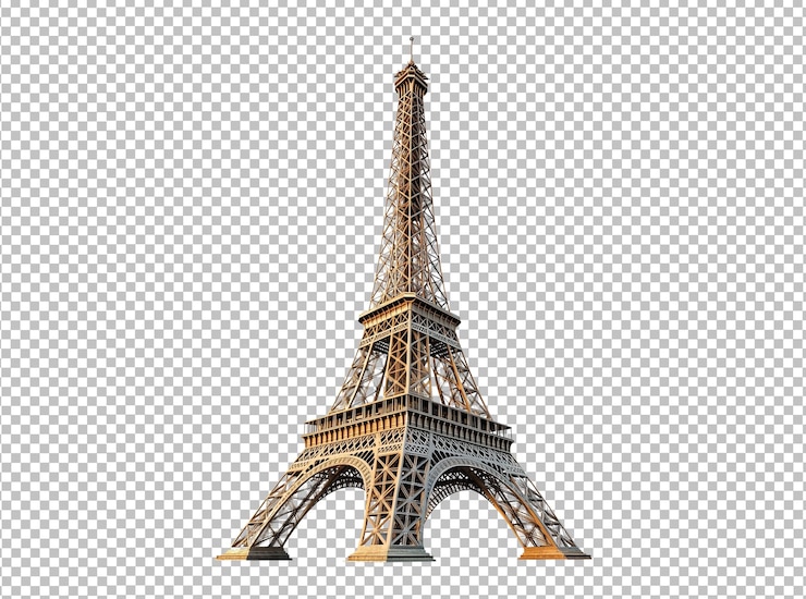 PSD torre eiffel en bajo ángulo de vista desde el lado en telón de fondo transparente png torre eiffel