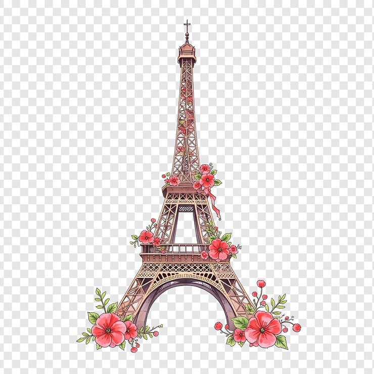 PSD torre eiffel con flores y una cruz en ella
