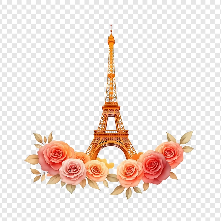 PSD torre con flores en un fondo transparente