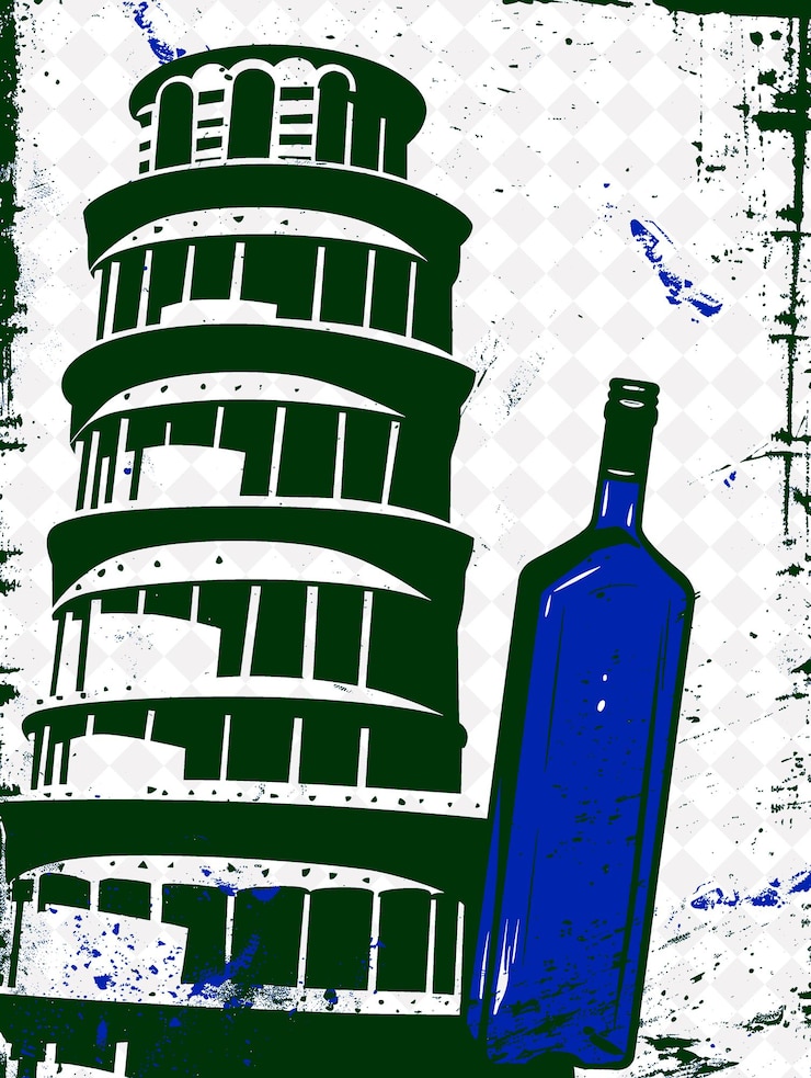 PSD torre inclinada de pisa con bandejas de lasagna y un aceite de oliva rojo italia diseño de ilustración de la cultura