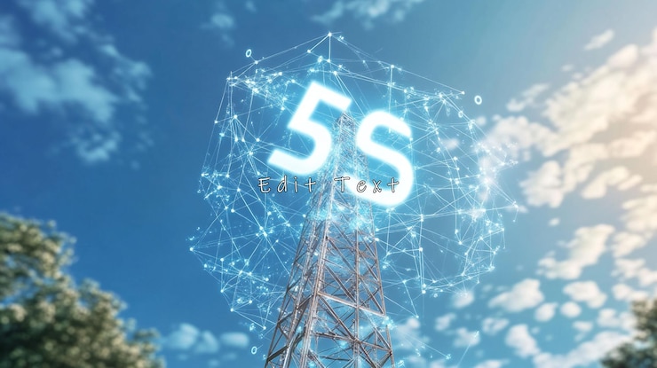 PSD la torre de la red 5g contra un cielo brillante