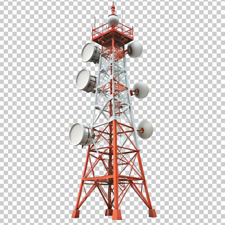 PSD torre de señal de telecomunicaciones sobre un fondo transparente