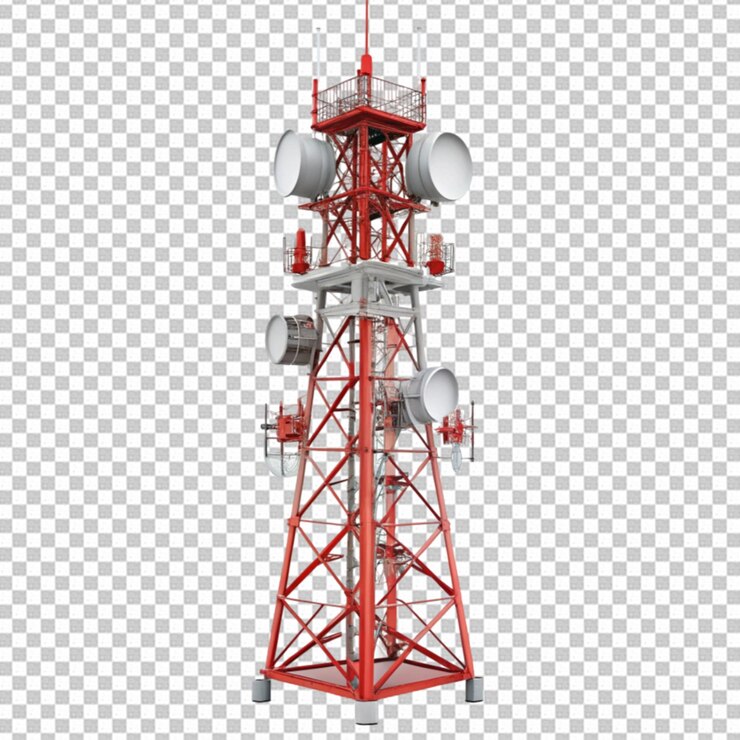 PSD torre de señal de telecomunicaciones sobre un fondo transparente