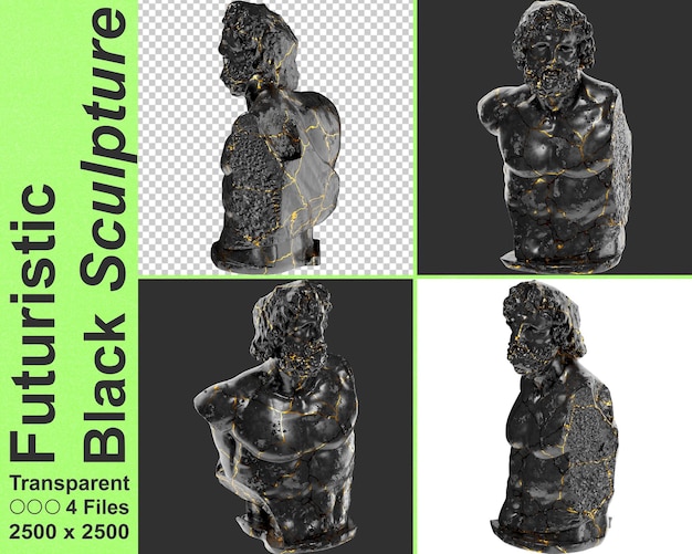 Torso asklepios de múnich escultura digital 3d mitológica griega en mármol negro y oro