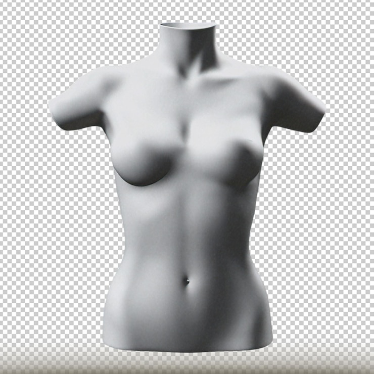 PSD torso femminile isolato su sfondo trasparente