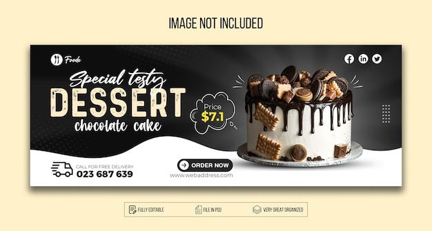 Torta al cioccolato Facebook cover Design Teamplate per ristorante premium psd