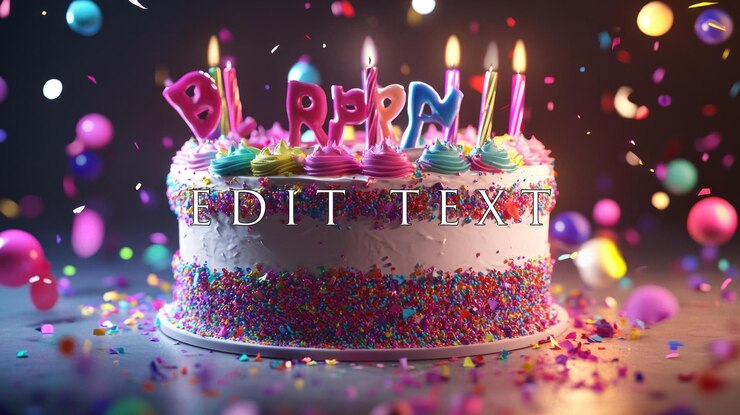 PSD torta de cumpleaños festiva con velas, salpicaduras y confeti.