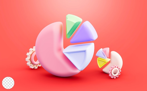 torta de gráfico e roda de engrenagem para marketing digital e otimização de SEO fundo de ilustração 3d