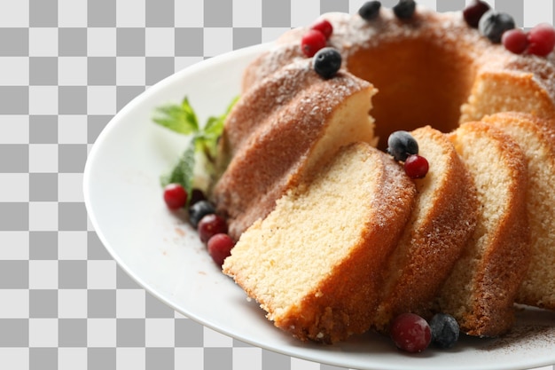 Torta de Natal de PNG em uma vista lateral de um prato isolada em fundo branco