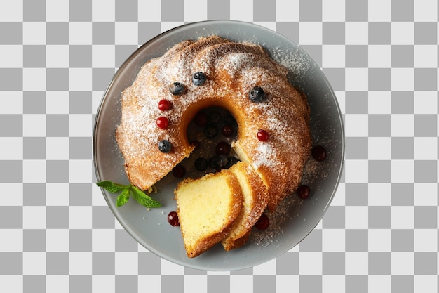 Torta de Natal de PNG em uma vista superior do prato isolada em fundo branco