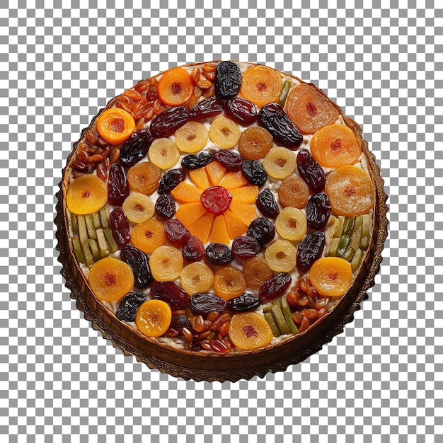 Torta di frutta secca decorata gustosa isolata su sfondo trasparente