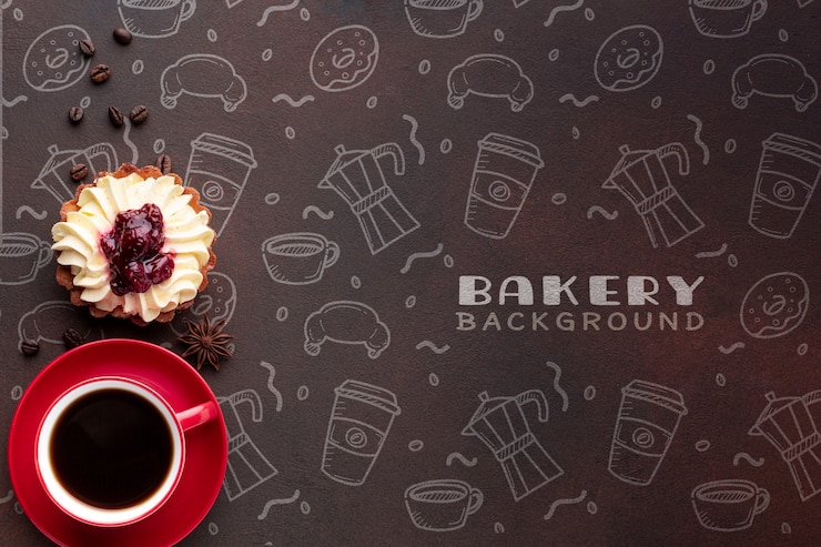 PSD torta e caffè nero con mockup