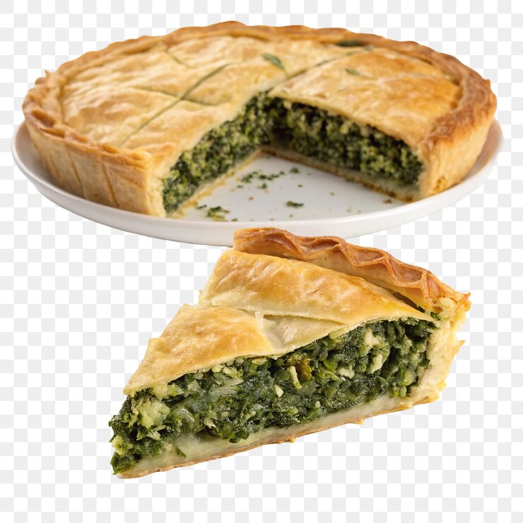 PSD torta de espinaca griega estilo de vida de la comida mediterránea vida auténtica aislada sobre un fondo transparente