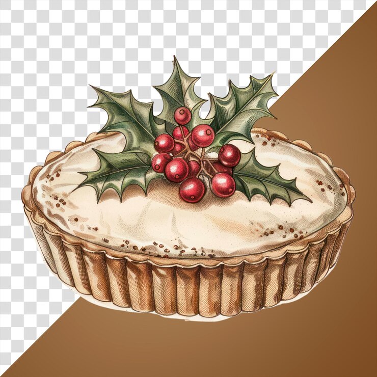 PSD torta festiva de png con decoración de holly