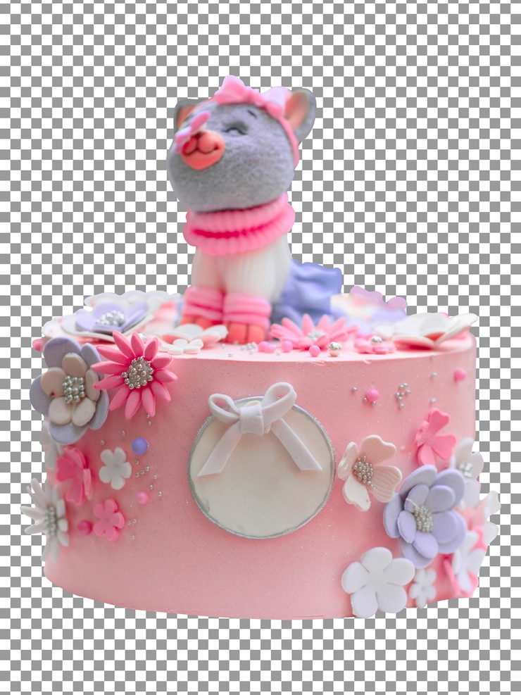 PSD torta per una festa di compleanno con un gatto su sfondo trasparente