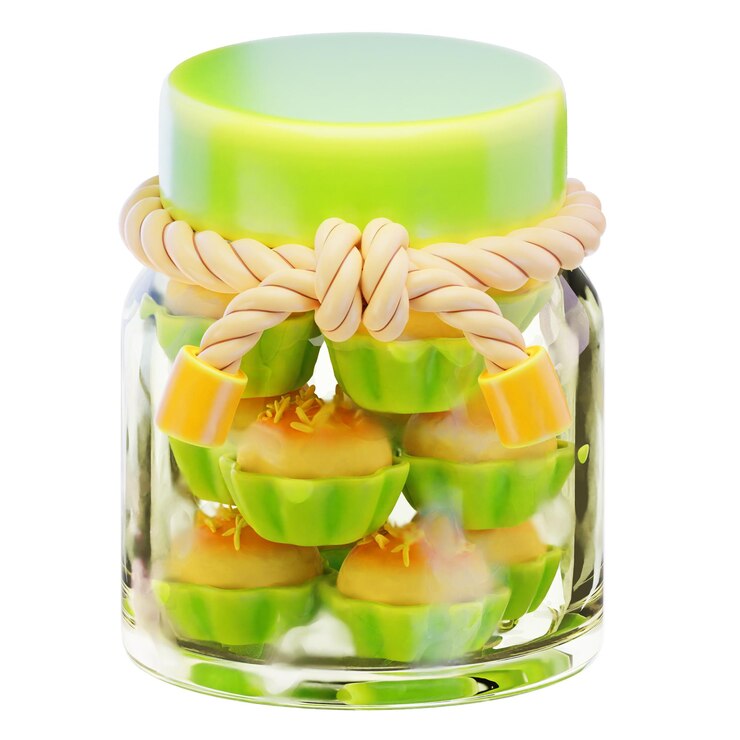 PSD torta de piña o pastel nastar en el frasco icono de renderización 3d