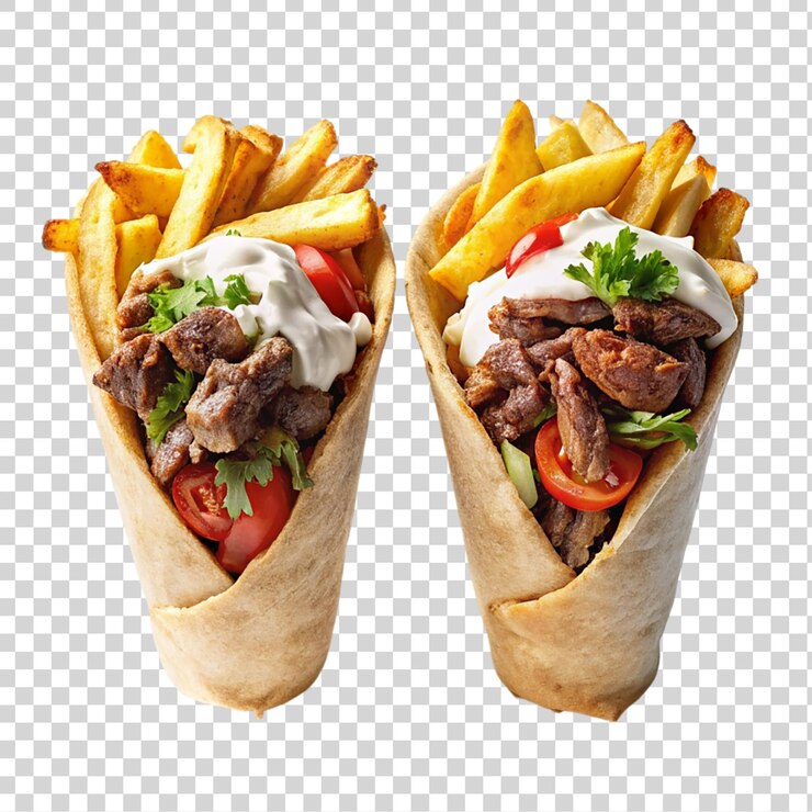PSD tortilla con carne de res y verduras aisladas sobre un fondo transparente